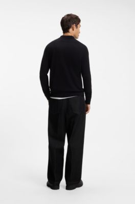Slim-fit knit polo, Black