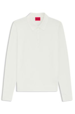 Slim-Fit Strick-Poloshirt mit Logo auf der R&uuml;ckseite, Wei&szlig;