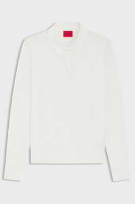 Slim-fit gebreide polo met logo op de rug, Wit