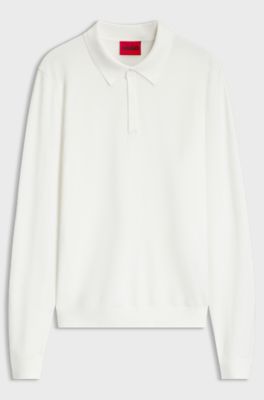 Polo slim fit in maglia con logo sulla parte posteriore, Colore neutro