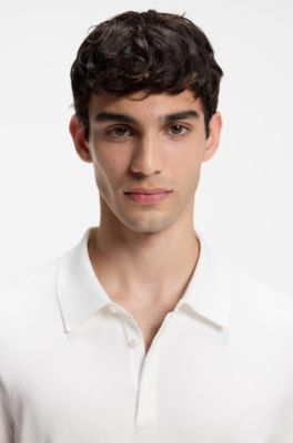 Slim-fit knit polo, Natural