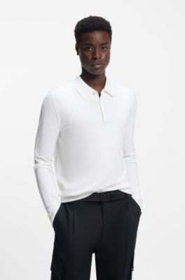 Slim-fit knit polo, Natural