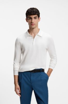 Slim-fit knit polo, Natural