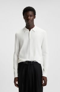 Slim-fit knit polo with concealed placket, White