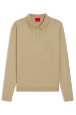Slim-fit knit polo, Beige
