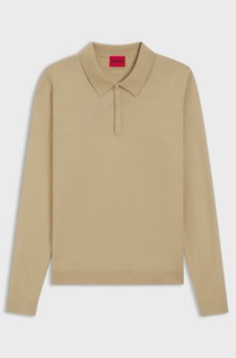 Slim-fit knit polo with rear logo, Beige