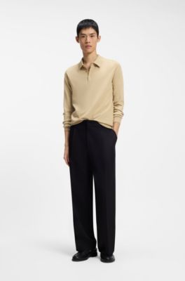 Slim-fit knit polo with rear logo, Beige