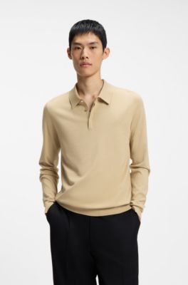 Slim-fit knit polo with rear logo, Beige