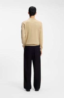 Slim-fit knit polo with rear logo, Beige