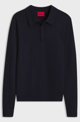 Slim-fit knit polo, Dark Blue