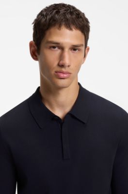 Slim-fit knit polo, Dark Blue