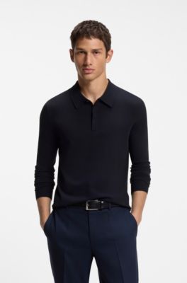 Slim-fit knit polo, Dark Blue