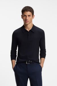 Slim-fit knit polo, Dark Blue