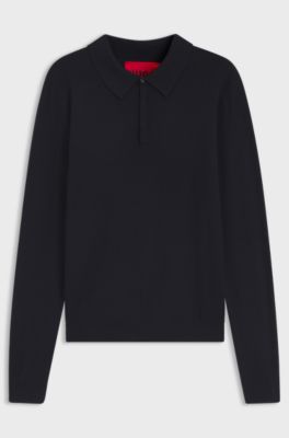 Slim-fit knit polo with rear logo, Dark Blue