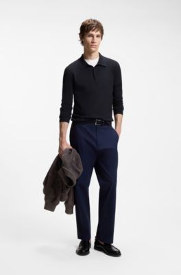 Slim-fit knit polo with rear logo, Dark Blue