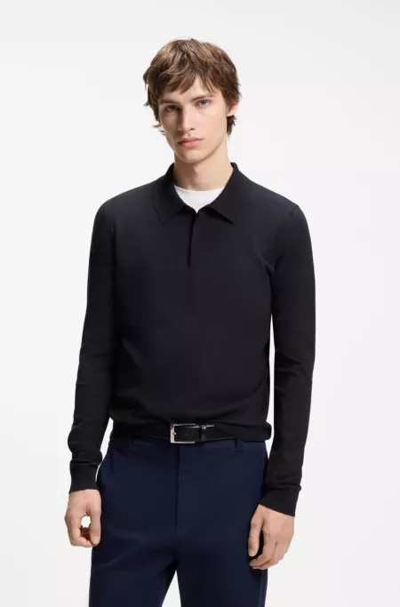 Slim-Fit Strick-Poloshirt mit Logo auf der Rückseite