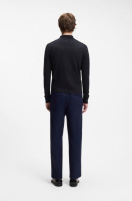 Slim-fit knit polo with rear logo, Dark Blue