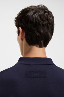 Slim-fit knit polo with rear logo, Dark Blue