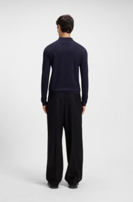 Slim-fit knit polo with rear logo, Dark Blue