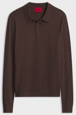 Slim-fit knit polo with rear logo, Dark Brown