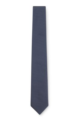 Silk-blend tie in micro-pattern jacquard, Dark Blue