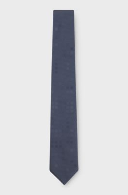 Silk-blend tie in micro-pattern jacquard, Dark Blue