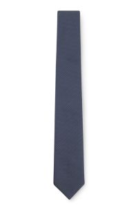 Silk-blend tie in micro-pattern jacquard, Dark Blue