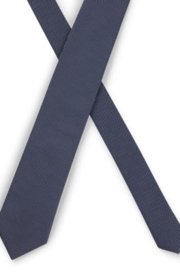 Silk-blend tie in micro-pattern jacquard, Dark Blue
