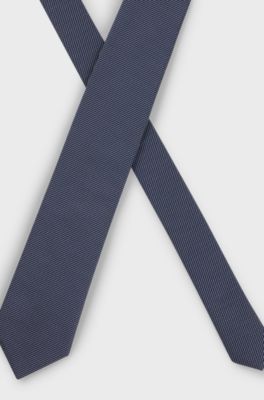 Silk-blend tie in micro-pattern jacquard, Dark Blue