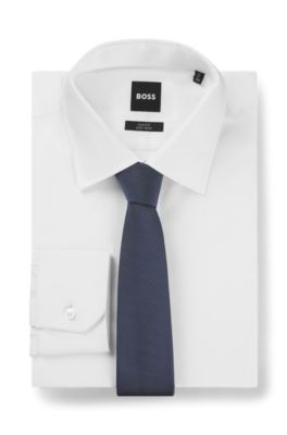 Silk-blend tie in micro-pattern jacquard, Dark Blue