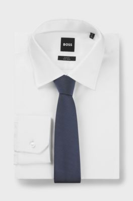 Silk-blend tie in micro-pattern jacquard, Dark Blue