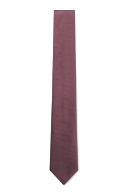 Silk-blend tie in micro-pattern jacquard, Dark Pink