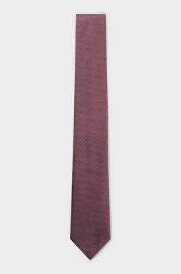 Silk-blend tie in micro-pattern jacquard, Dark Pink