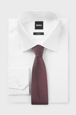 Silk-blend tie in micro-pattern jacquard, Dark pink