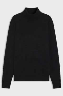 Structured-knit rollneck sweater in cotton, Black