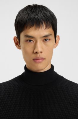 Structured-knit rollneck sweater in cotton, Black