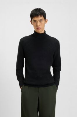 Structured-knit rollneck sweater in cotton, Black