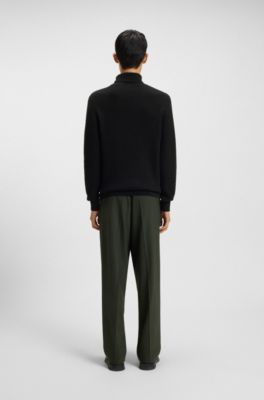 Structured-knit rollneck sweater in cotton, Black