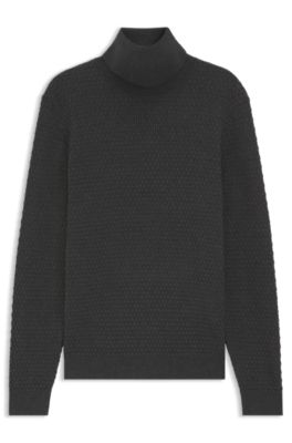 Structured-knit rollneck sweater in cotton, Dark Grey