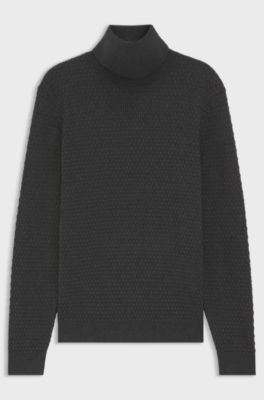 Structured-knit rollneck sweater in cotton, Dark Grey
