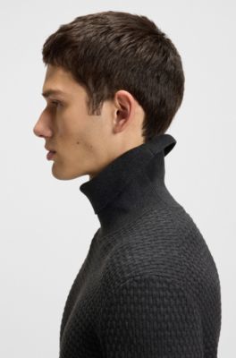 Structured-knit rollneck sweater in cotton, Dark Grey