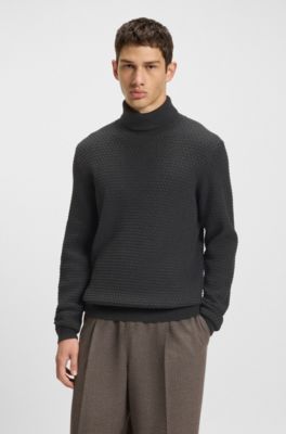 Structured-knit rollneck sweater in cotton, Dark Grey