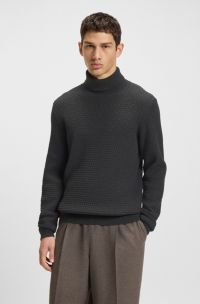 Pull à col roulé en maille structurée de coton, Gris sombre