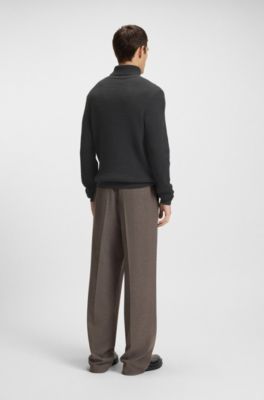 Structured-knit rollneck sweater in cotton, Dark Grey