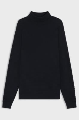 Structured-knit rollneck sweater in cotton, Dark Blue