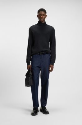 Structured-knit rollneck sweater in cotton, Dark Blue