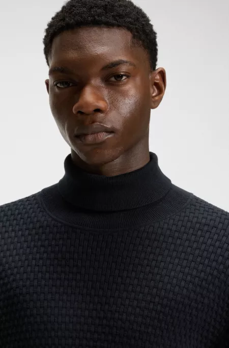 Structured-knit rollneck sweater in cotton