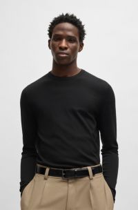 Regular-fit sweater with crew neck in soft yarns, Black
