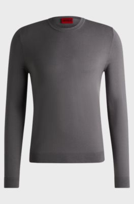 Regular-fit knitted sweater with crew neckline, Dark Grey