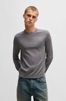 Regular-fit knitted sweater with crew neckline, Dark Grey